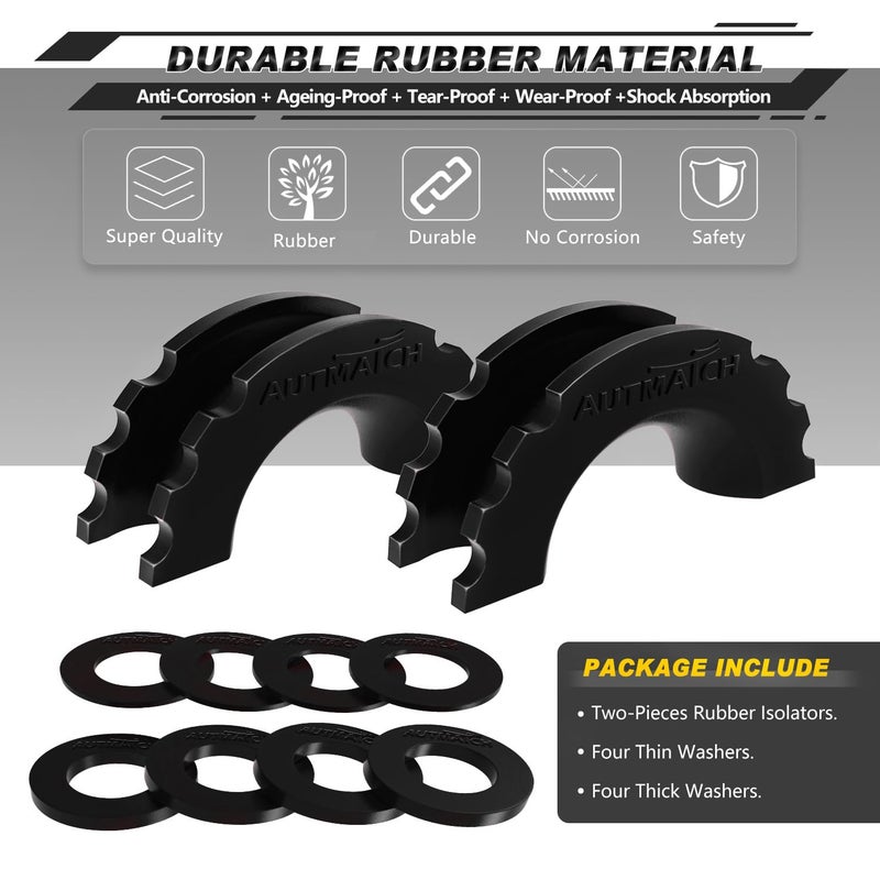 AUTMATCH D Ring Shackle Isolators Washers Kit - 2 Rubber Shackle Isolators with 8 Washers, Fits 3/4 Shackles Protect and Prevents Rattling - Shackle Cover Black - Image 2